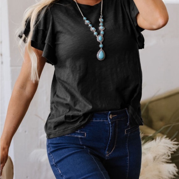 NEW (No Brand) Women’s Black Ruffle Short Sleeve | Size M - Picture 4 of 10